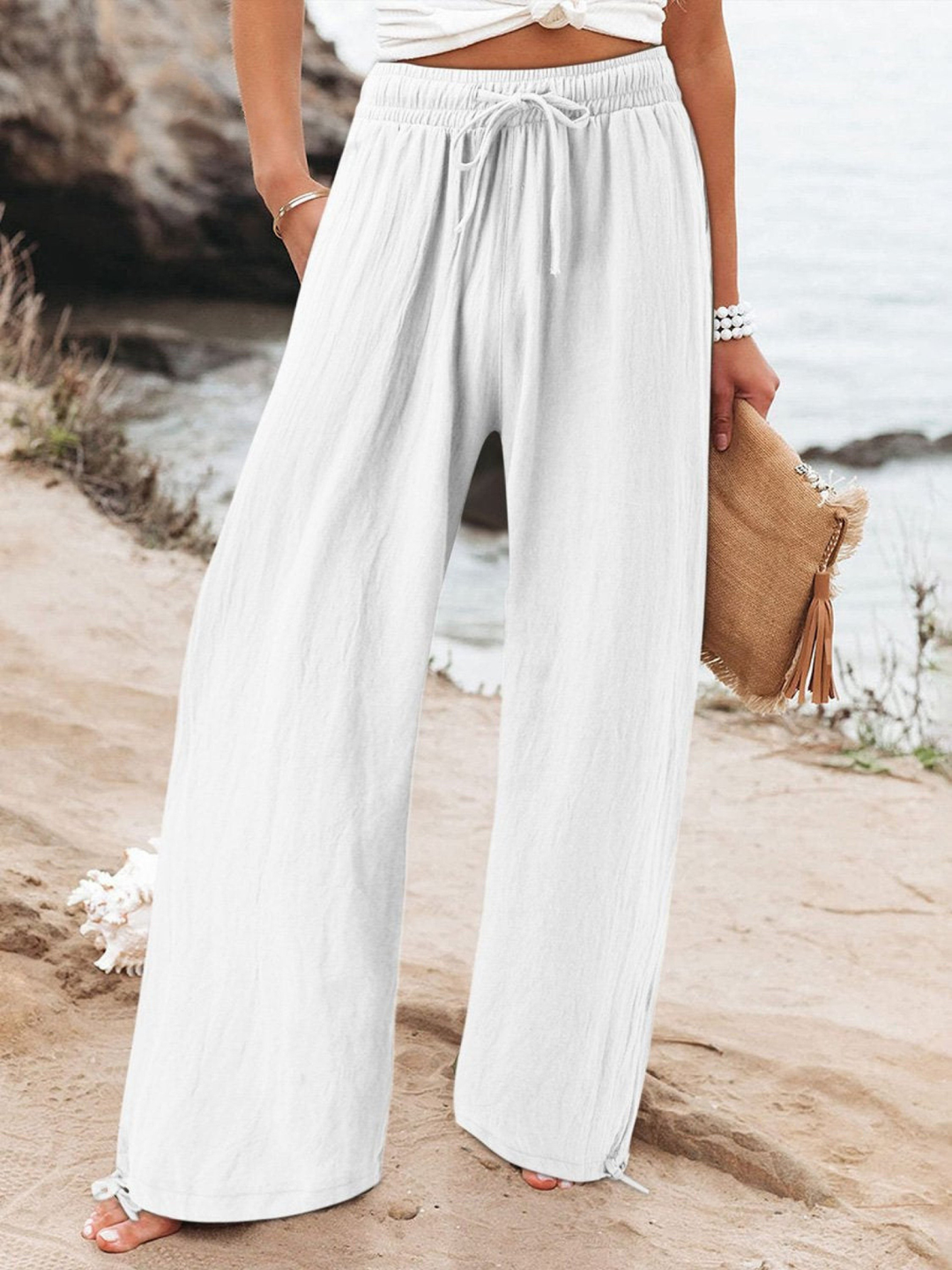 Phoebe | Relaxed Wide Leg Linen Pants with Drawstring Waist