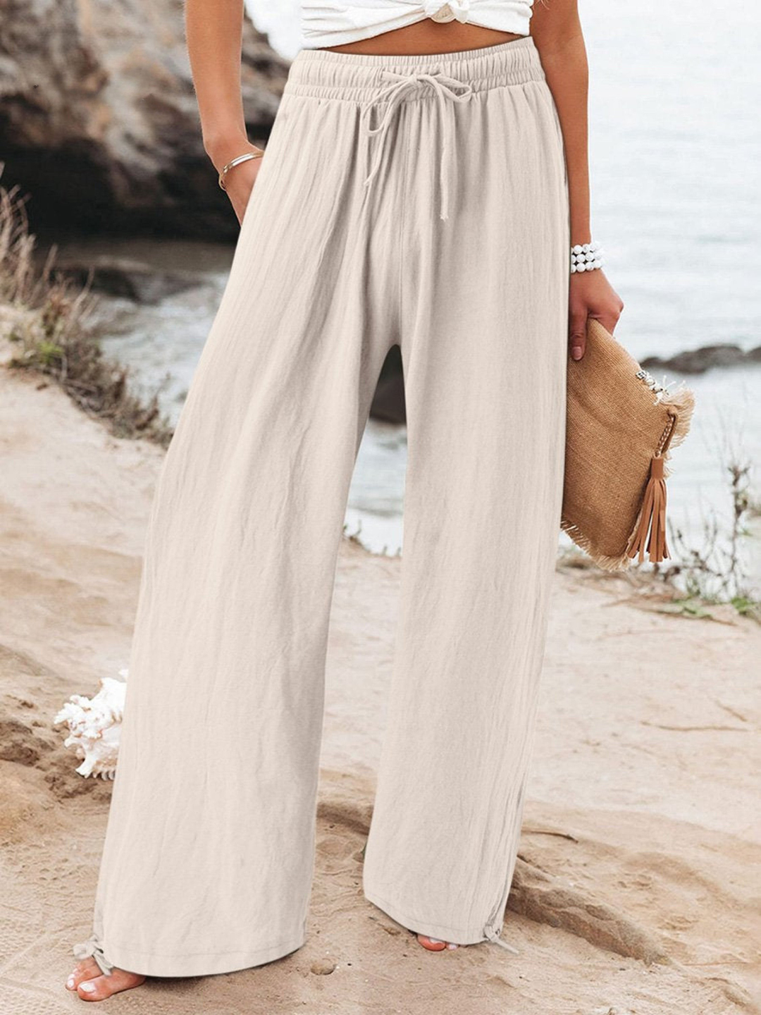 Phoebe | Relaxed Wide Leg Linen Pants with Drawstring Waist
