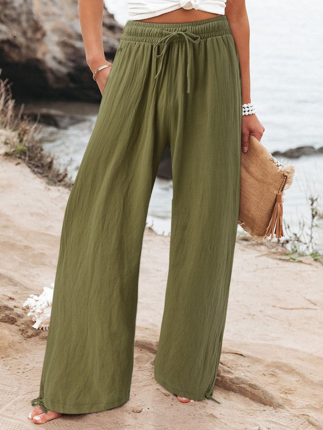 Phoebe | Relaxed Wide Leg Linen Pants with Drawstring Waist