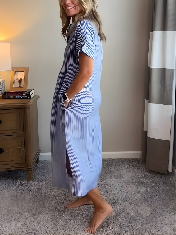Phoebe | Timeless Striped Button Front Maxi Linen Dress
