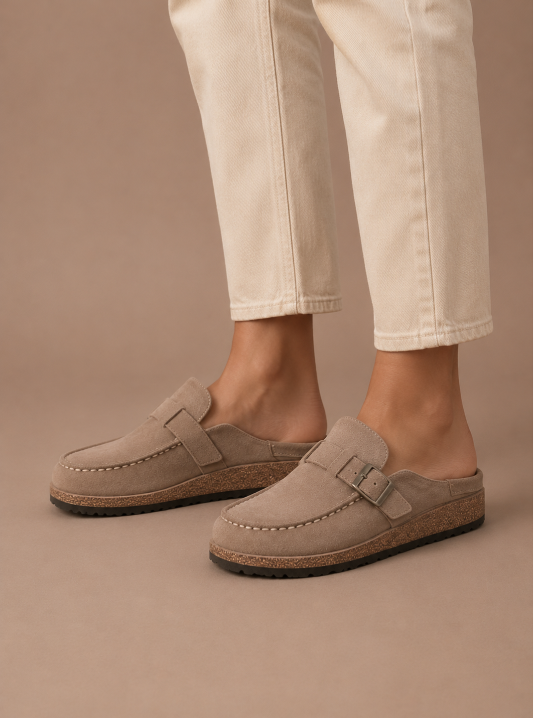 Piper | Effortless Suede-Look Buckle Orthopedic Mules
