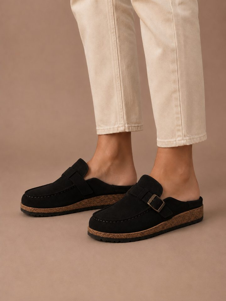 Piper | Effortless Suede-Look Buckle Orthopedic Mules