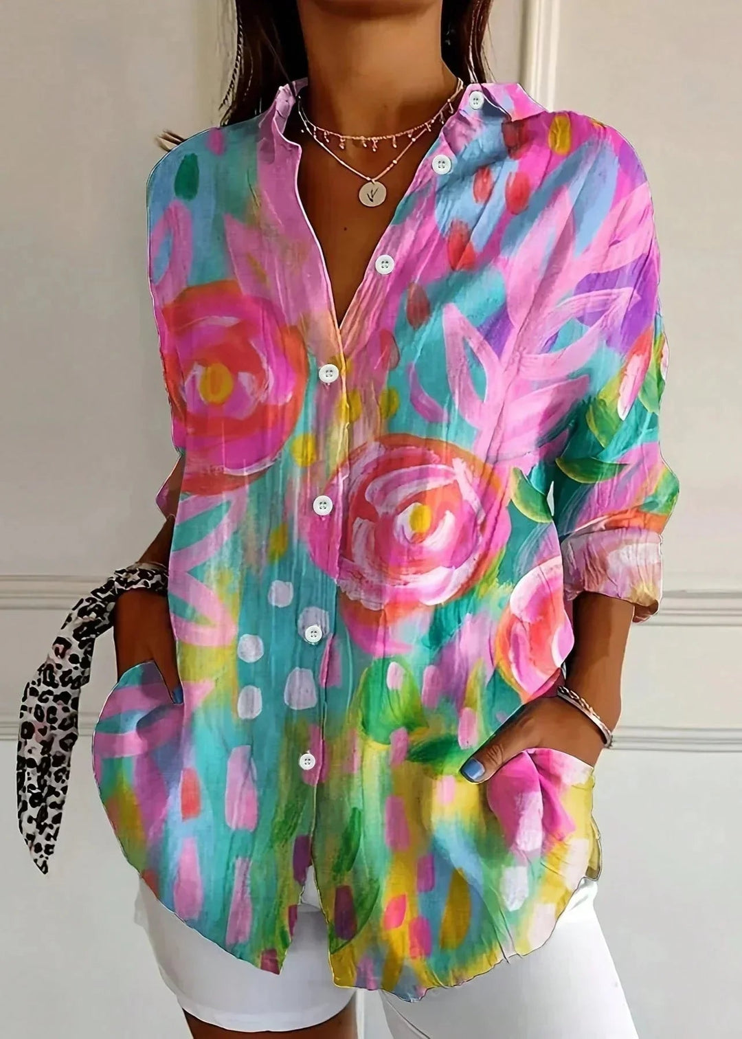 Piper | Elegant Painterly Floral Print Summer Tops Blouse