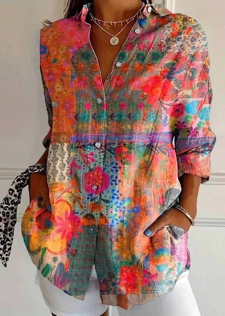 Piper | Elegant Painterly Floral Print Summer Tops Blouse