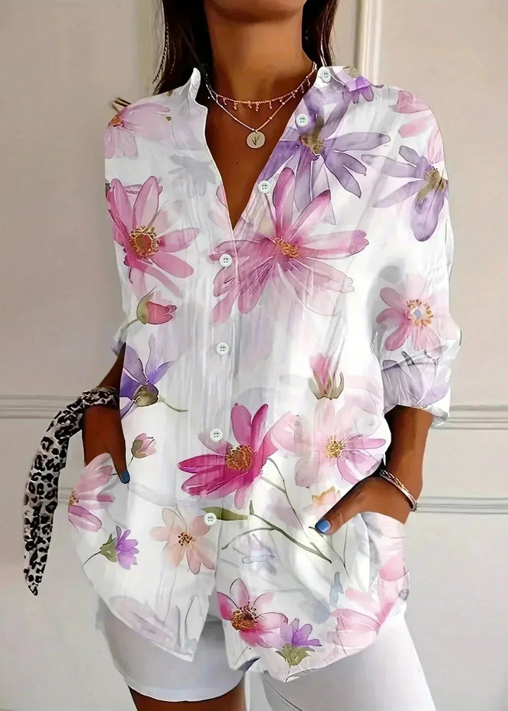 Piper | Elegant Painterly Floral Print Summer Tops Blouse