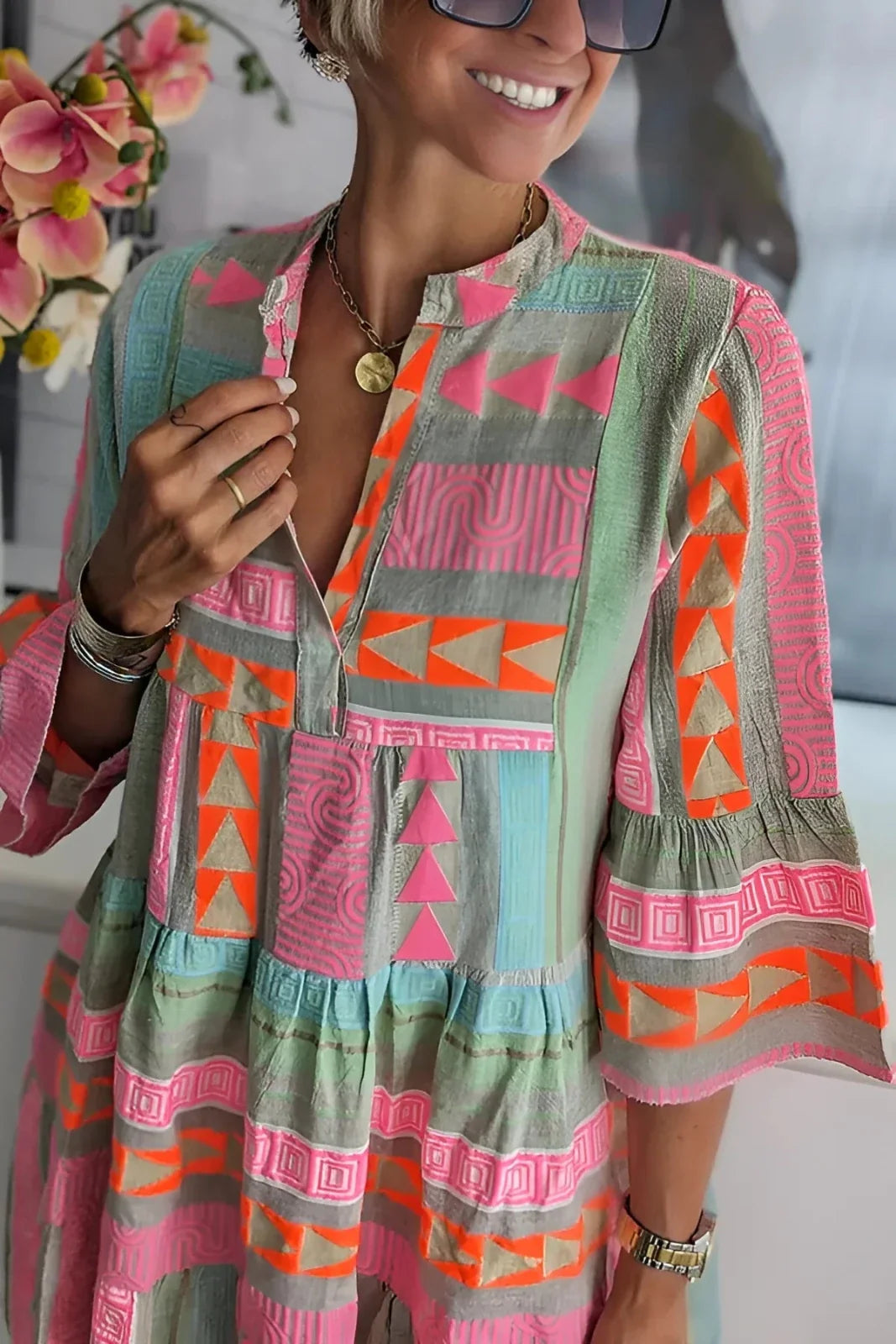 Piper | Relaxed Geometric Print Tiered Boho Dress