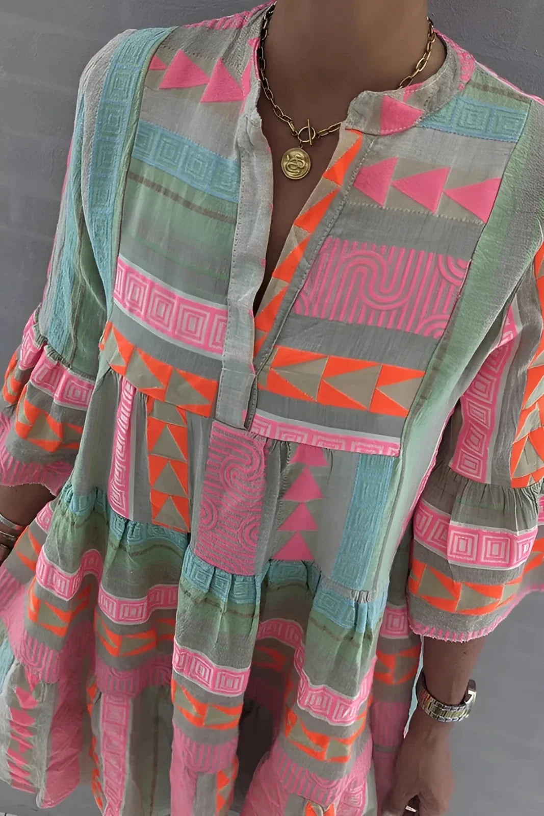 Piper | Relaxed Geometric Print Tiered Boho Dress