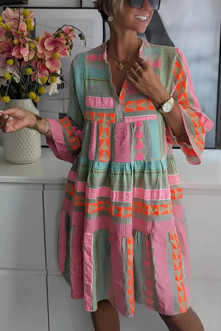Piper | Relaxed Geometric Print Tiered Boho Dress