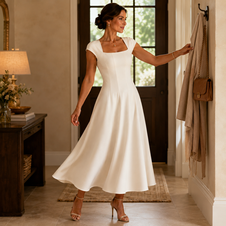 Piper | Sophisticated Square Neck A-Line Midi Dress