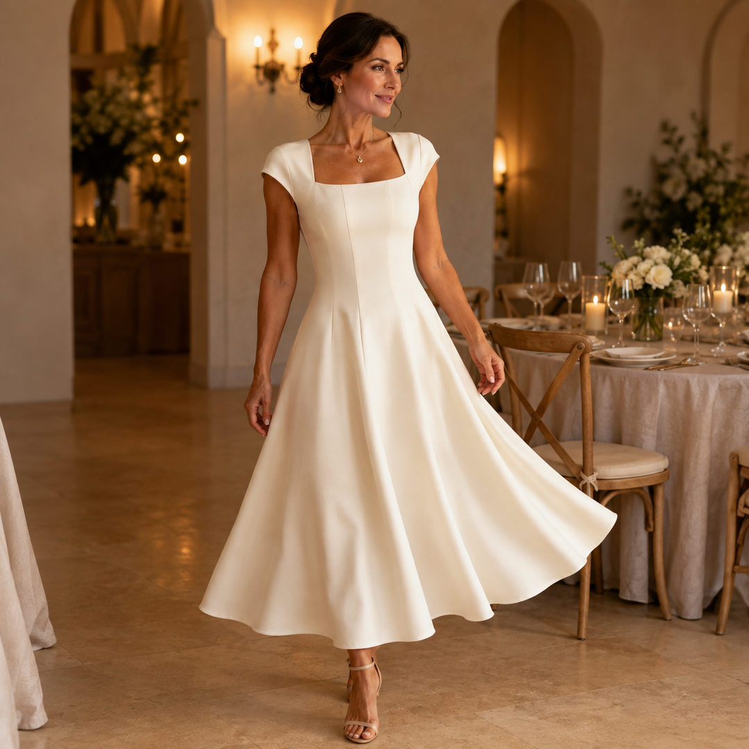Piper | Sophisticated Square Neck A-Line Midi Dress