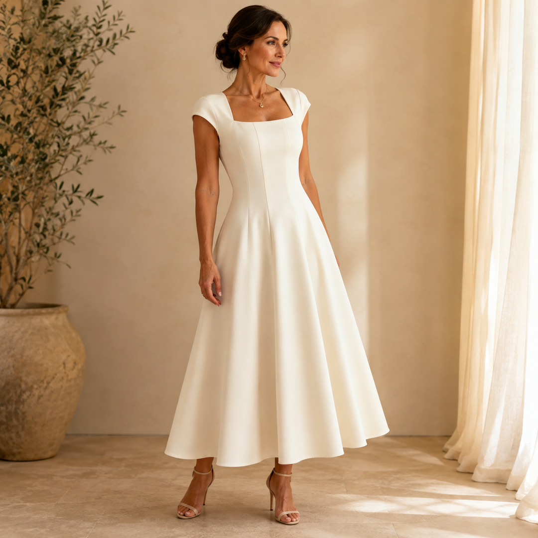 Piper | Sophisticated Square Neck A-Line Midi Dress