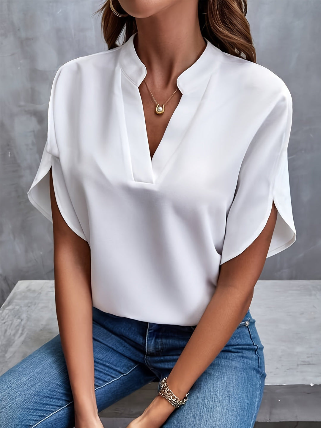 Piper | Timeless V-Neck Blouse with Flowing Batwing Sleeves