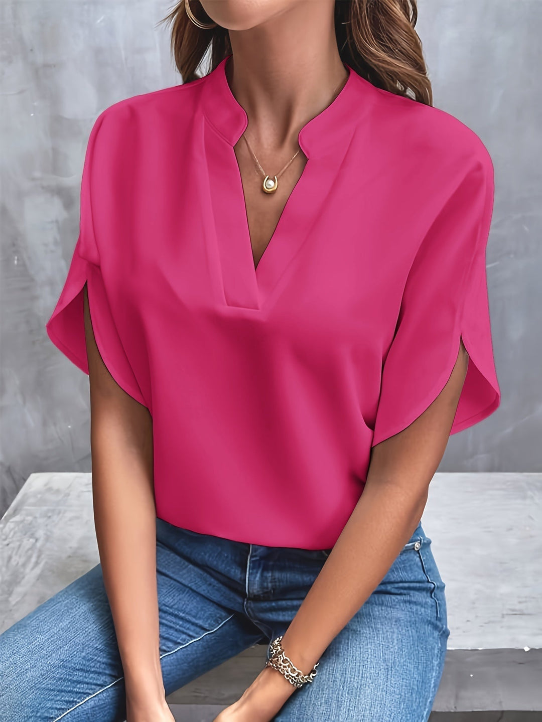 Piper | Timeless V-Neck Blouse with Flowing Batwing Sleeves