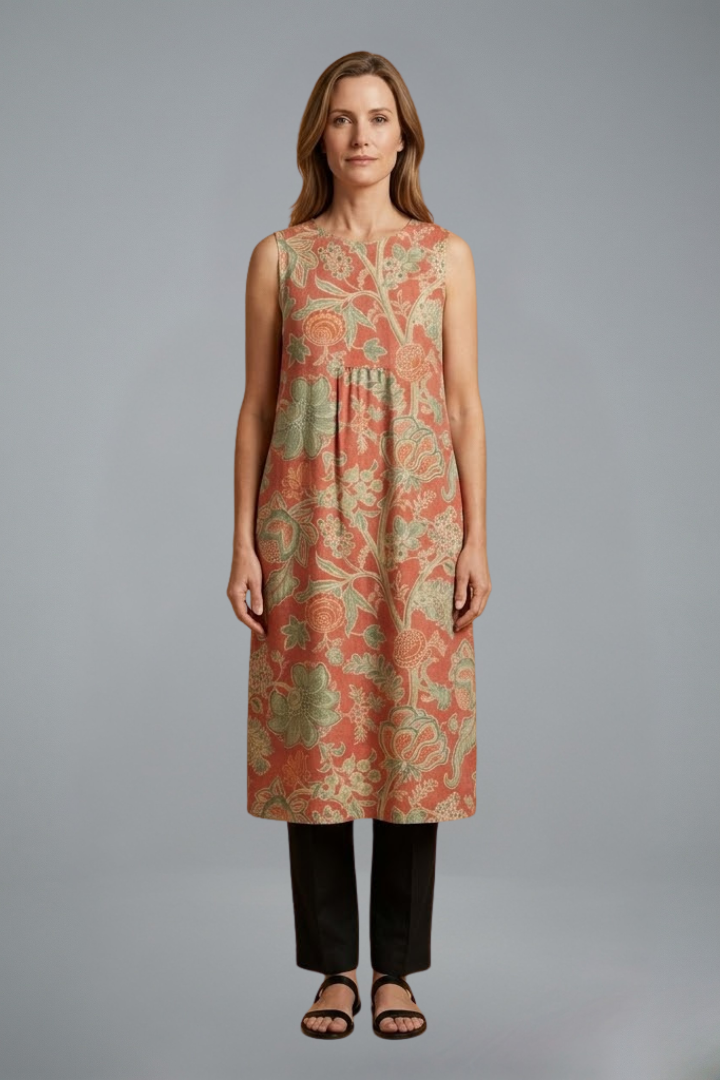Pippa | Graceful Floral Sleeveless Midi Linen Dress Women