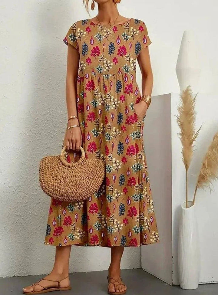 Pippa | Polished Floral Midi Summer Dress with Pockets