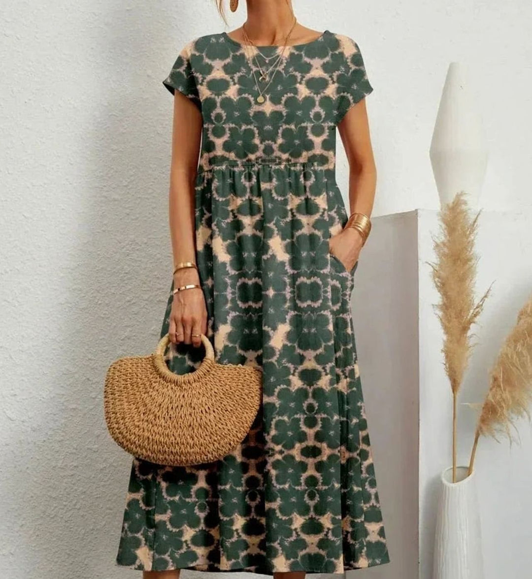Pippa | Polished Floral Midi Summer Dress with Pockets