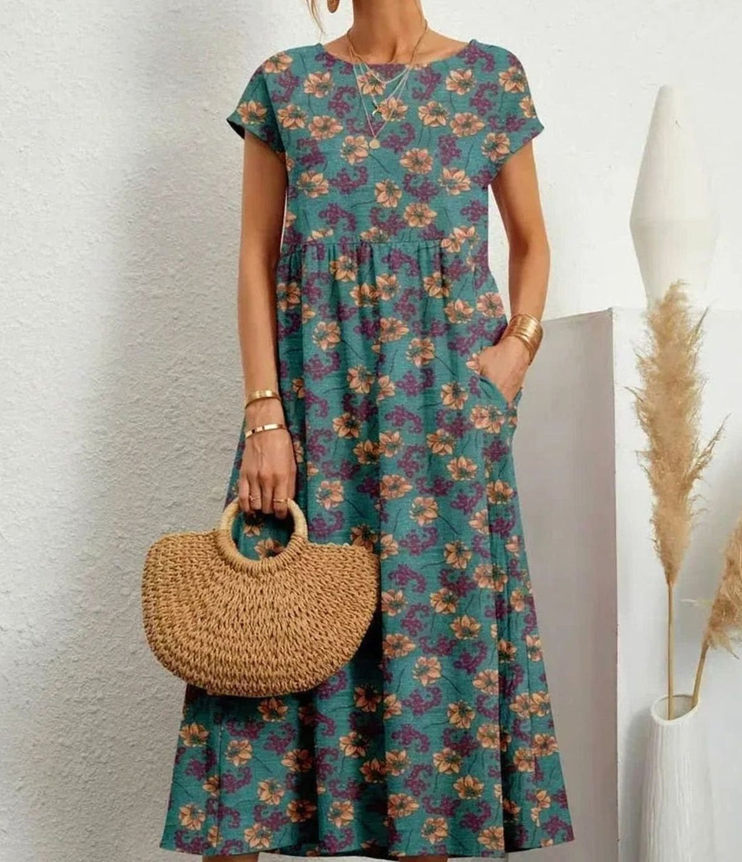 Pippa | Polished Floral Midi Summer Dress with Pockets