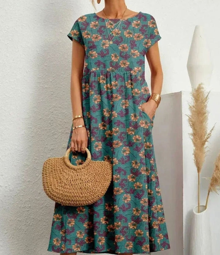 Pippa | Polished Floral Midi Summer Dress with Pockets