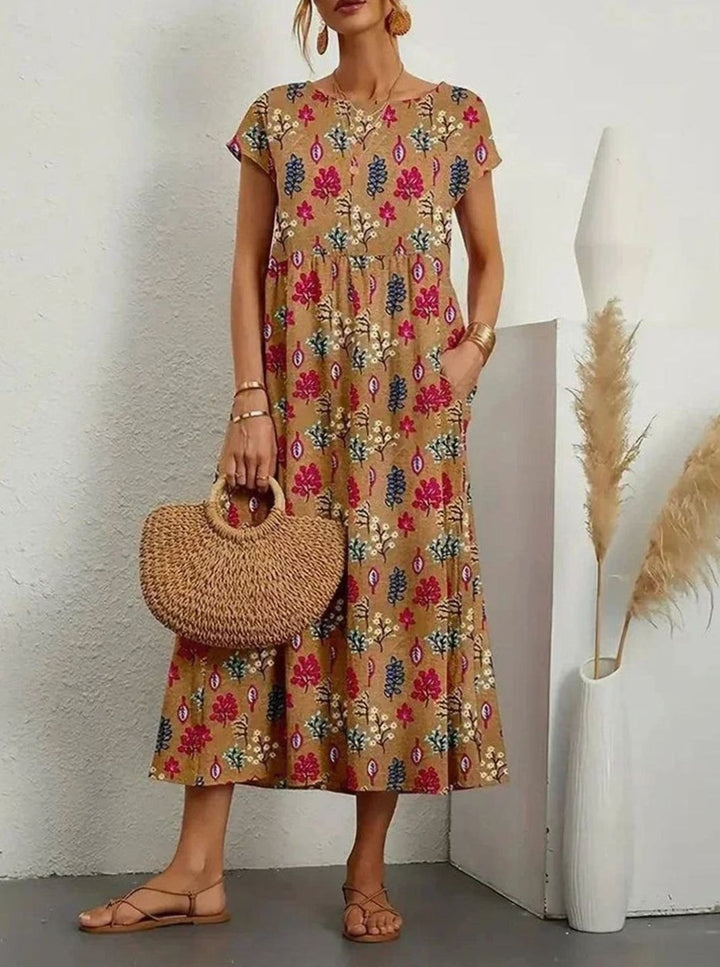 Pippa | Polished Floral Midi Summer Dress with Pockets