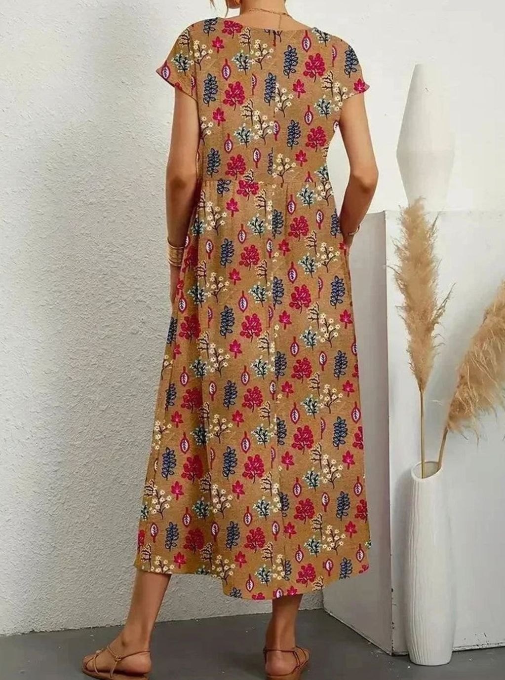 Pippa | Polished Floral Midi Summer Dress with Pockets