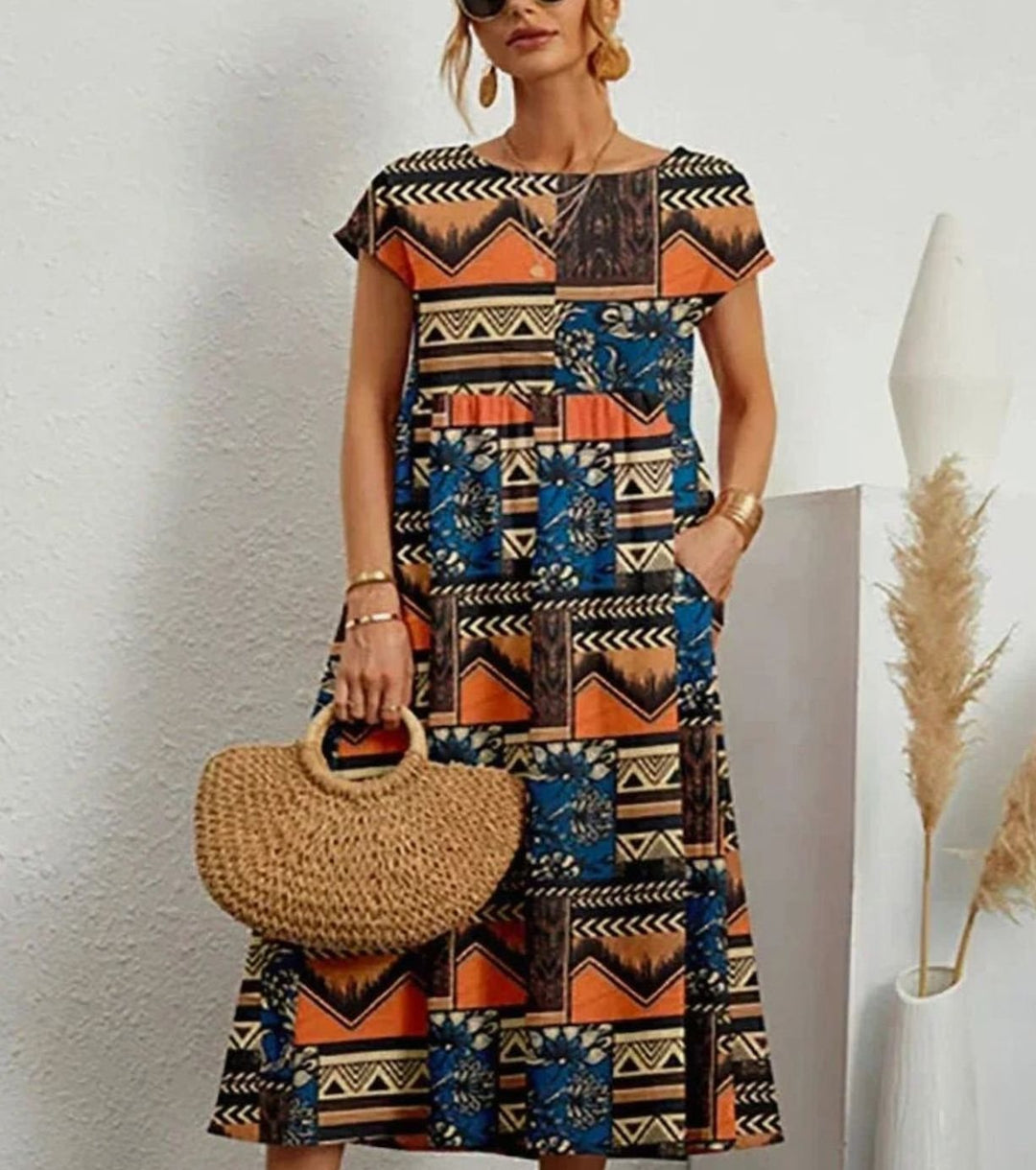 Pippa | Polished Floral Midi Summer Dress with Pockets