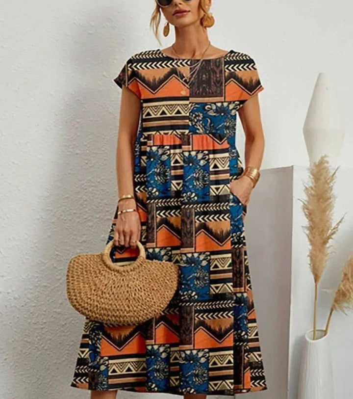 Pippa | Polished Floral Midi Summer Dress with Pockets