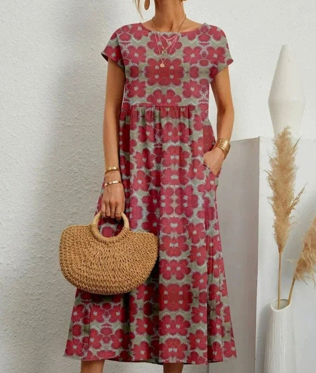 Pippa | Polished Floral Midi Summer Dress with Pockets