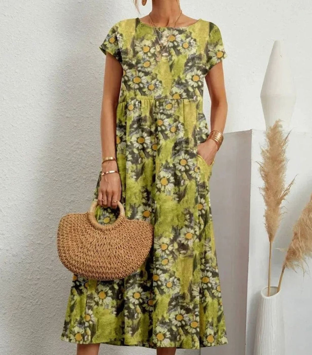 Pippa | Polished Floral Midi Summer Dress with Pockets