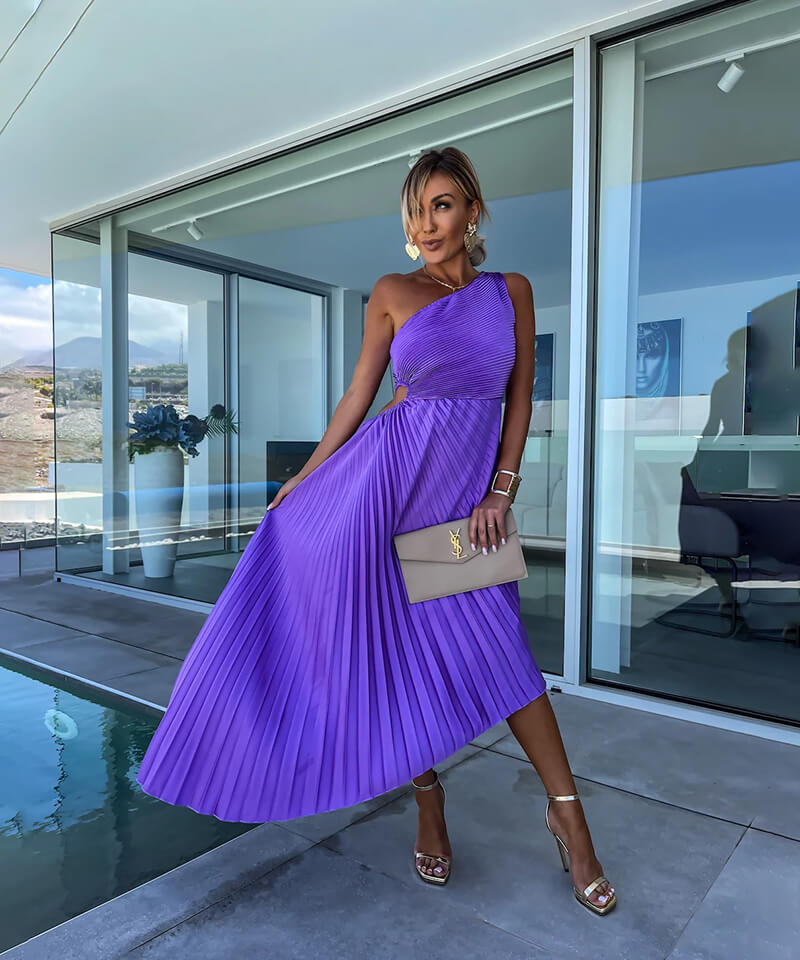 Poppy | Classic Pleated One-Shoulder Races Dress