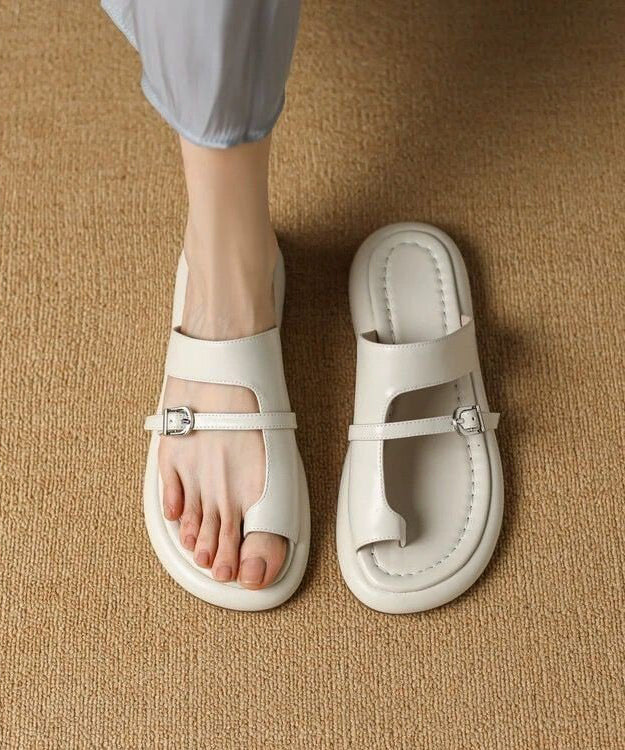 Poppy | Elegant Toe Loop Buckle Flat Sandals