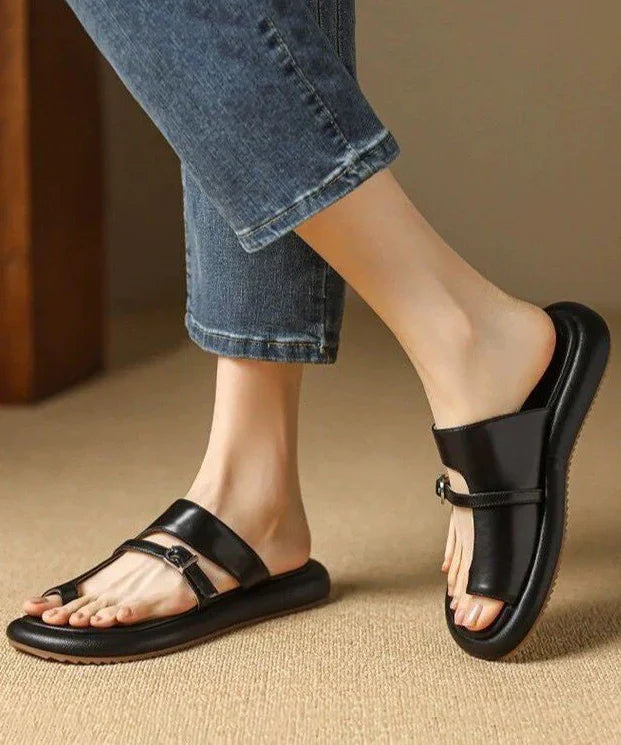 Poppy | Elegant Toe Loop Buckle Flat Sandals