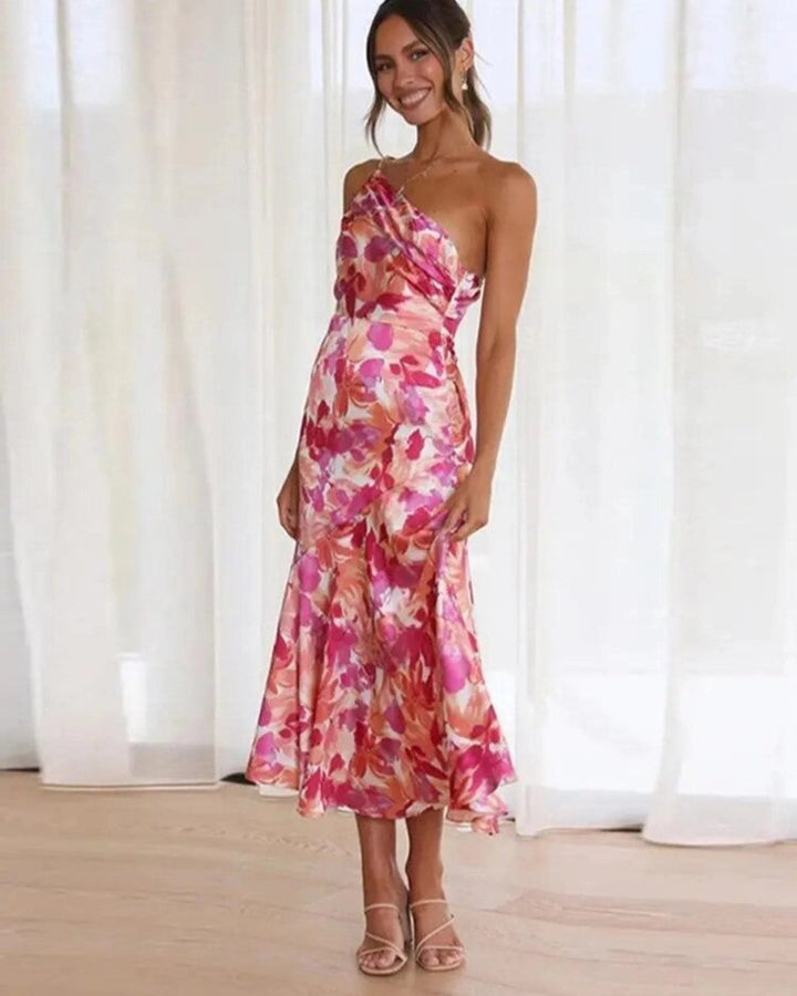 Poppy | Stylish Asymmetric Floral Print Midi Dress
