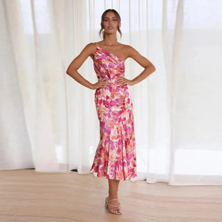 Poppy | Stylish Asymmetric Floral Print Midi Dress
