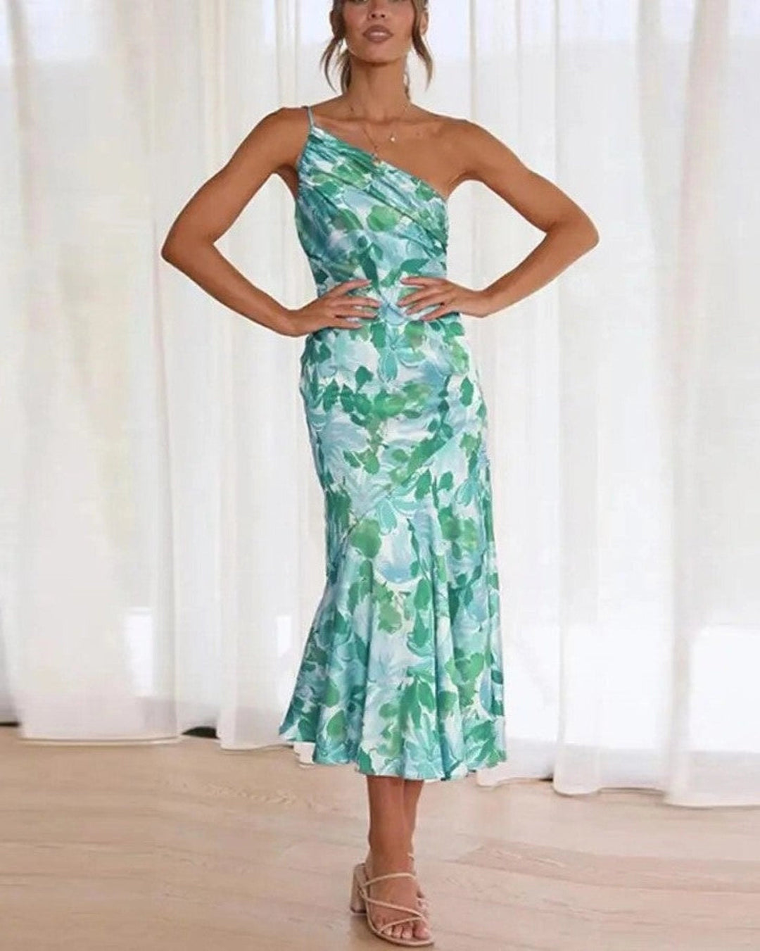 Poppy | Stylish Asymmetric Floral Print Midi Dress