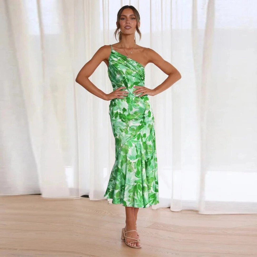Poppy | Stylish Asymmetric Floral Print Midi Dress
