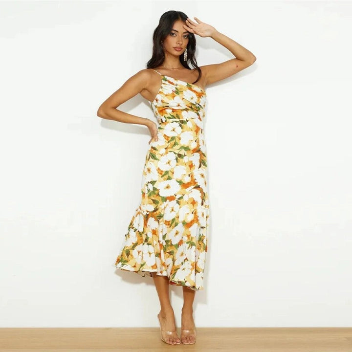 Poppy | Stylish Asymmetric Floral Print Midi Dress