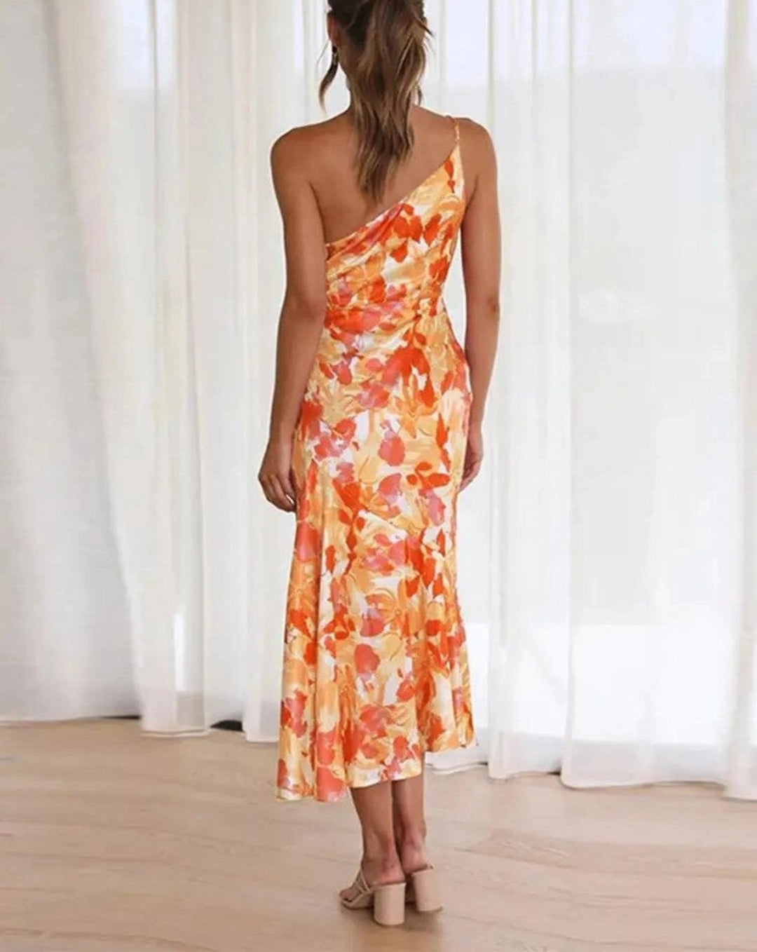 Poppy | Stylish Asymmetric Floral Print Midi Dress