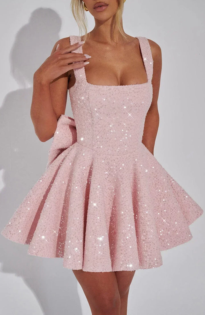Poppy | Timeless Sequin Bow Mini Christmas Dress