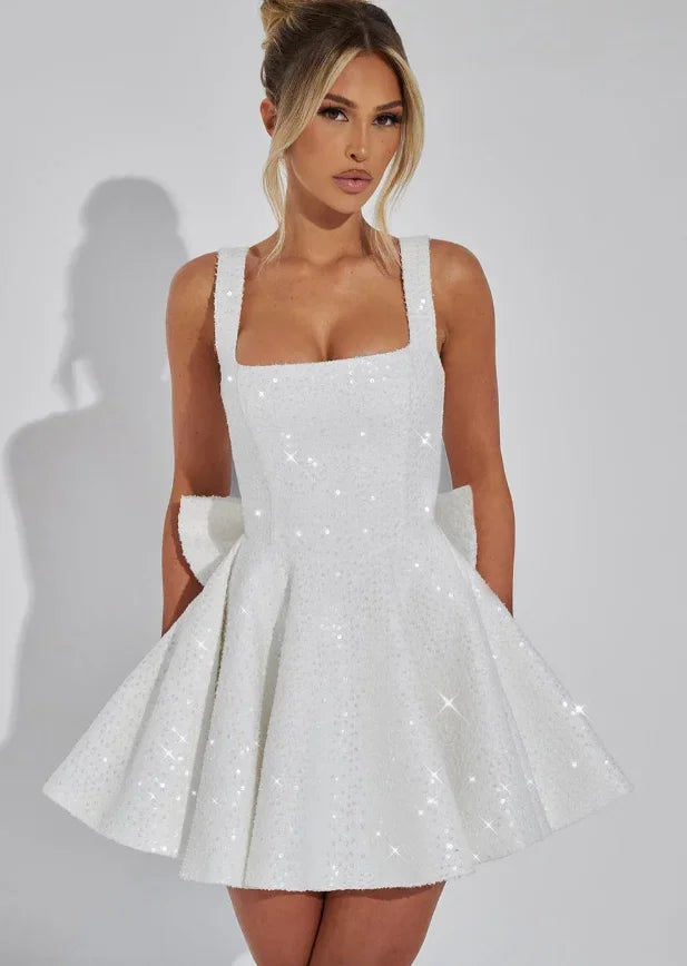 Poppy | Timeless Sequin Bow Mini Christmas Dress