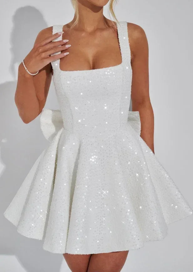 Poppy | Timeless Sequin Bow Mini Christmas Dress
