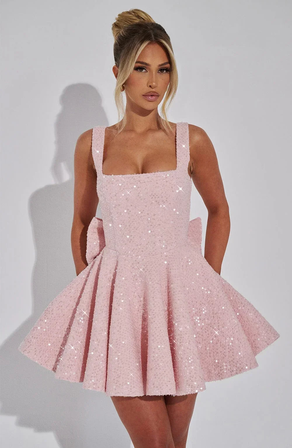 Poppy | Timeless Sequin Bow Mini Christmas Dress