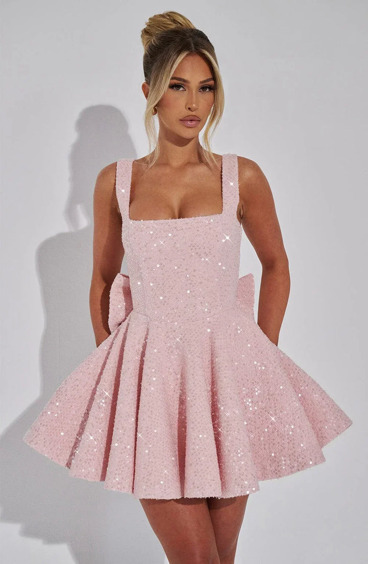 Poppy | Timeless Sequin Bow Mini Christmas Dress