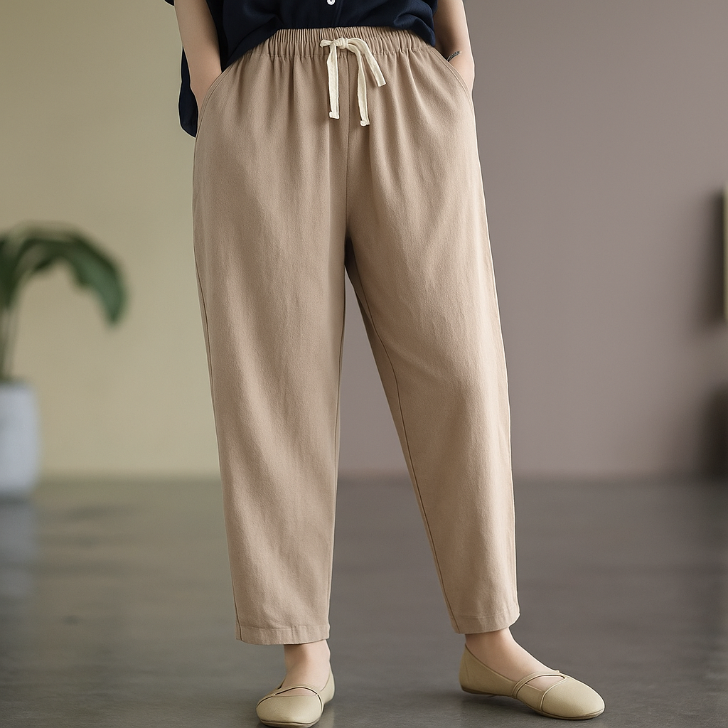 Remi | Classic Drawstring Linen Pants with Tapered Leg