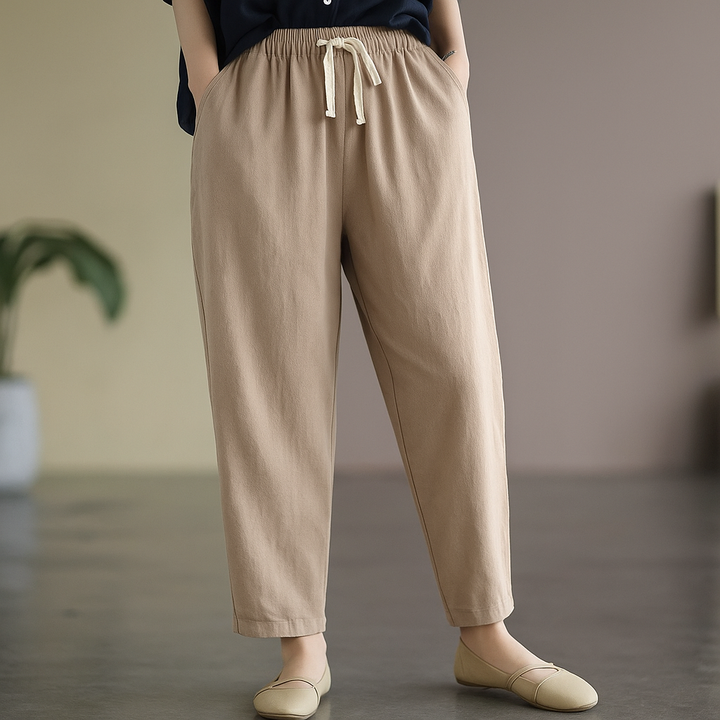 Remi | Classic Drawstring Linen Pants with Tapered Leg
