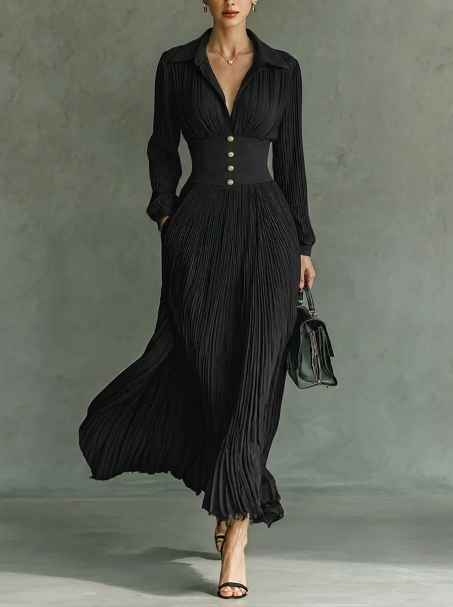 Remi | Effortless Pleated Collared Maxi Race Dress