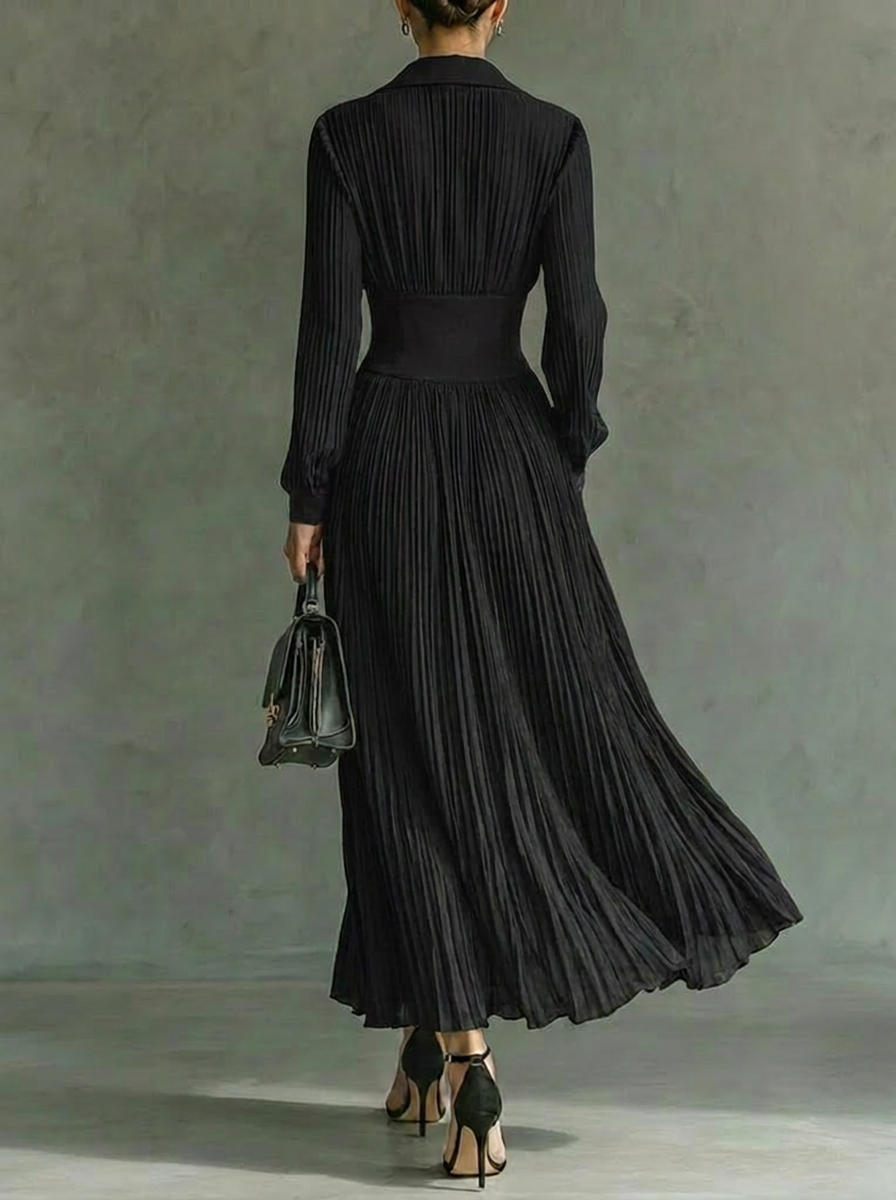 Remi | Effortless Pleated Collared Maxi Race Dress