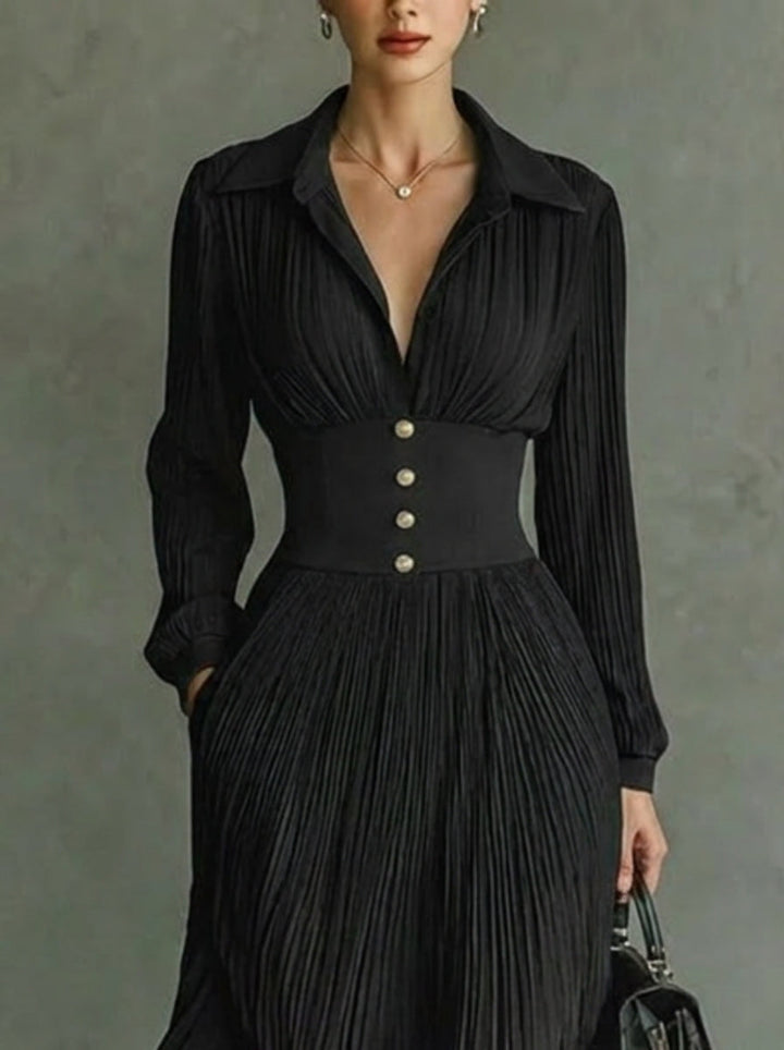 Remi | Effortless Pleated Collared Maxi Race Dress