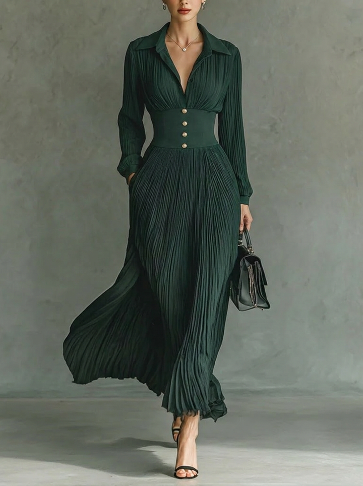 Remi | Effortless Pleated Collared Maxi Race Dress