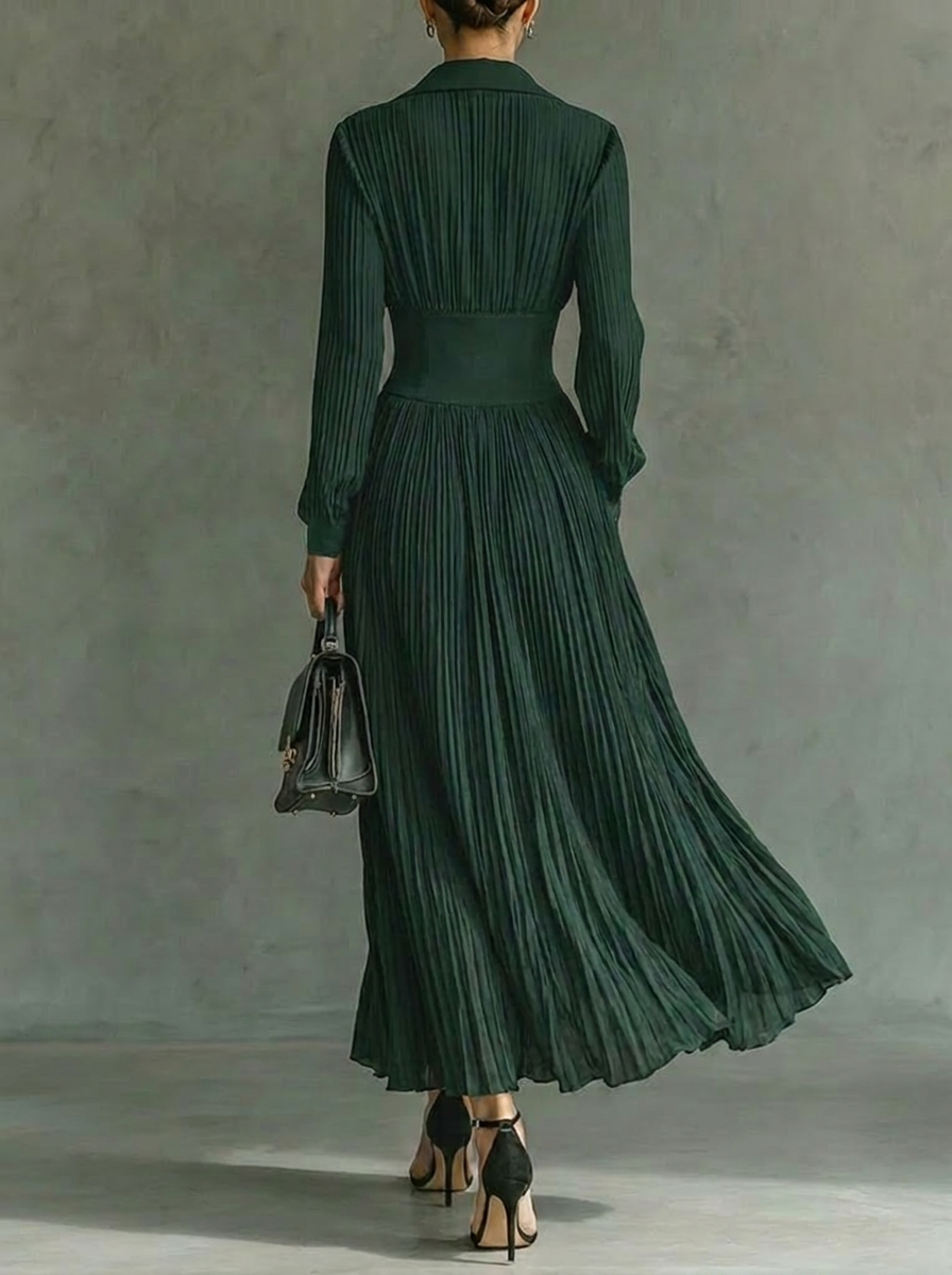 Remi | Effortless Pleated Collared Maxi Race Dress