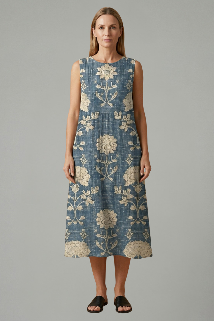 Remi | Floral Sleeveless Midi Linen Dress Women